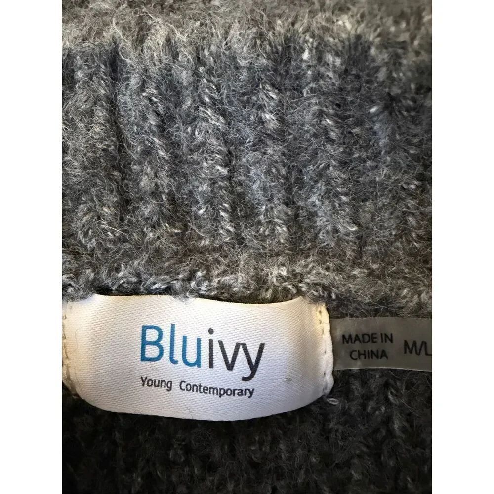Blu Ivy Women's Size M/L Chunky Cable Knit Balloon Sleeve Sweater Gray - Picture 5 of 8